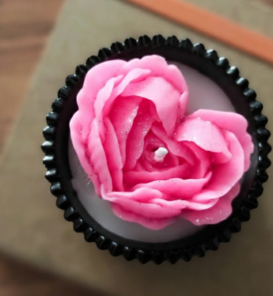 Candle Rose Floral Black Concrete Jar with Lavender Fragrance