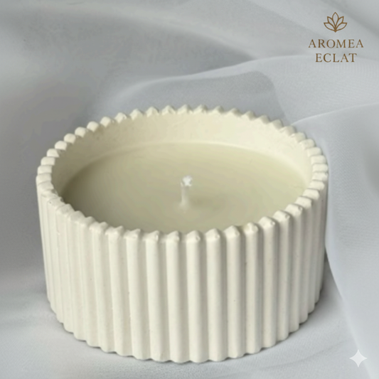 Candle Ribbed White Ceramic Jar with Lavender Fragrance